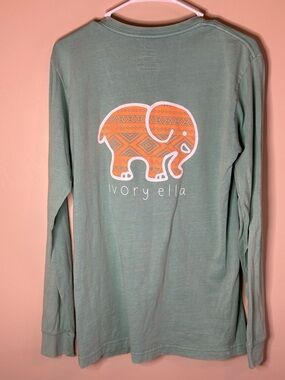 ivory ella Mint Green Long Sleeve Tee with Orange Elephant